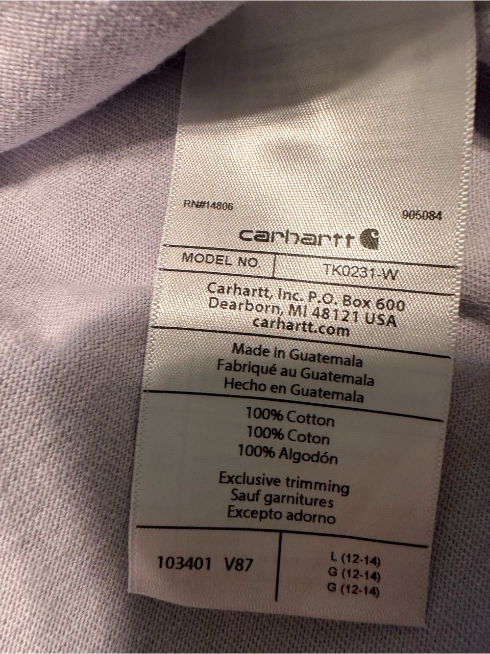CARHARTT Lilac Long Sleeve Crewneck Top Size L - Picture 6 of 7